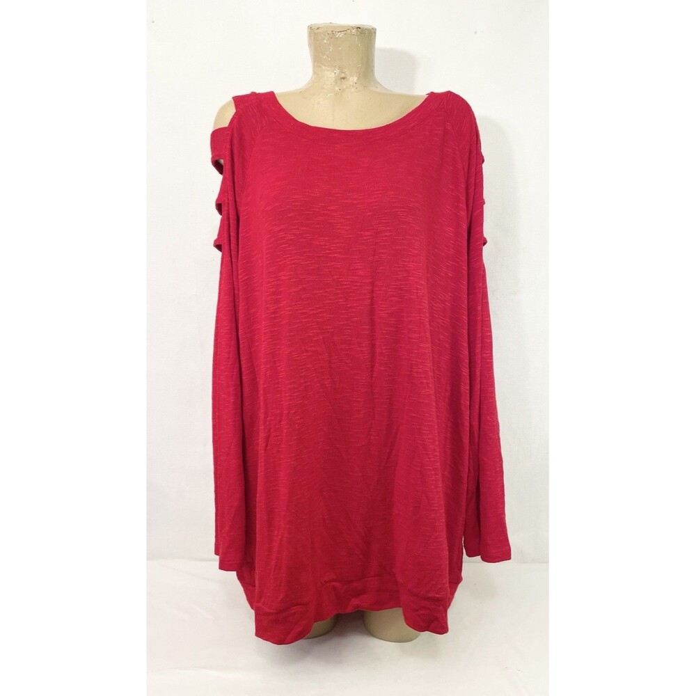 NWT Cato Red Shirt Plus 18w 20w 60” Scoop Neck Long Open Sleeve Blouse Top